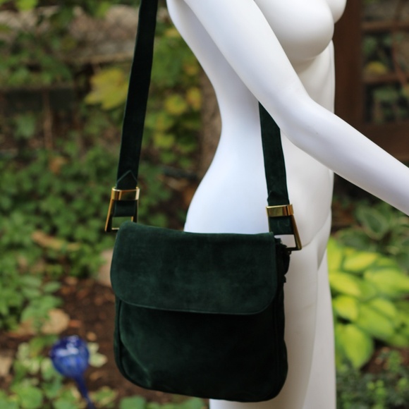 Vintage Suede Leather Gorgeous Green Bag - Picture 2 of 13
